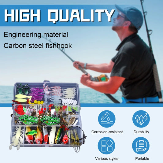 Carbon Steel Fishing Lures Kit Multifunction Topwater Bait Rigs Rust Proof Spinnerbaits Set for Outdoor Fishing Accessories Tool