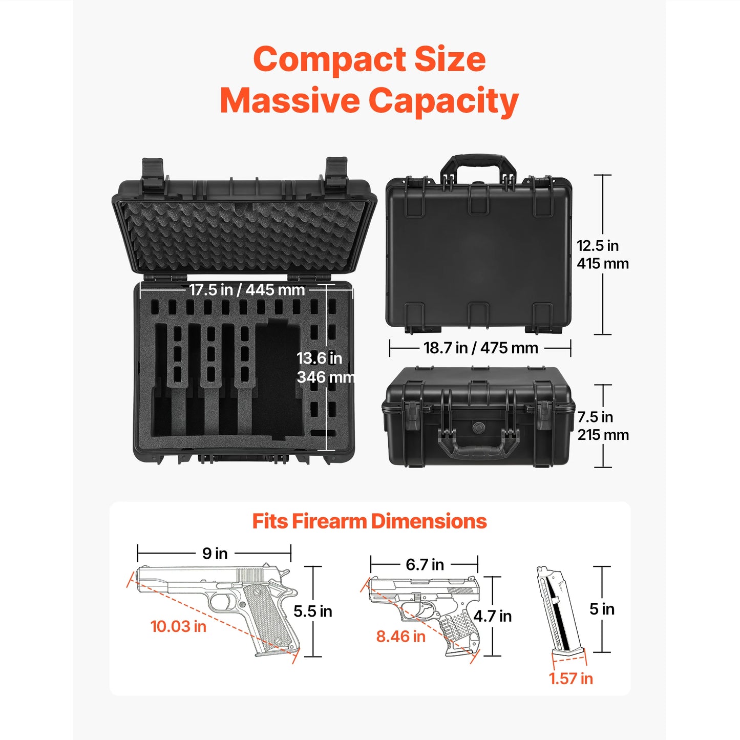 Hard Pistol Case Hard Gun Case with XPE Foam Lining Waterproof Pistol Box with Customizable Interior for Gun Lenses
