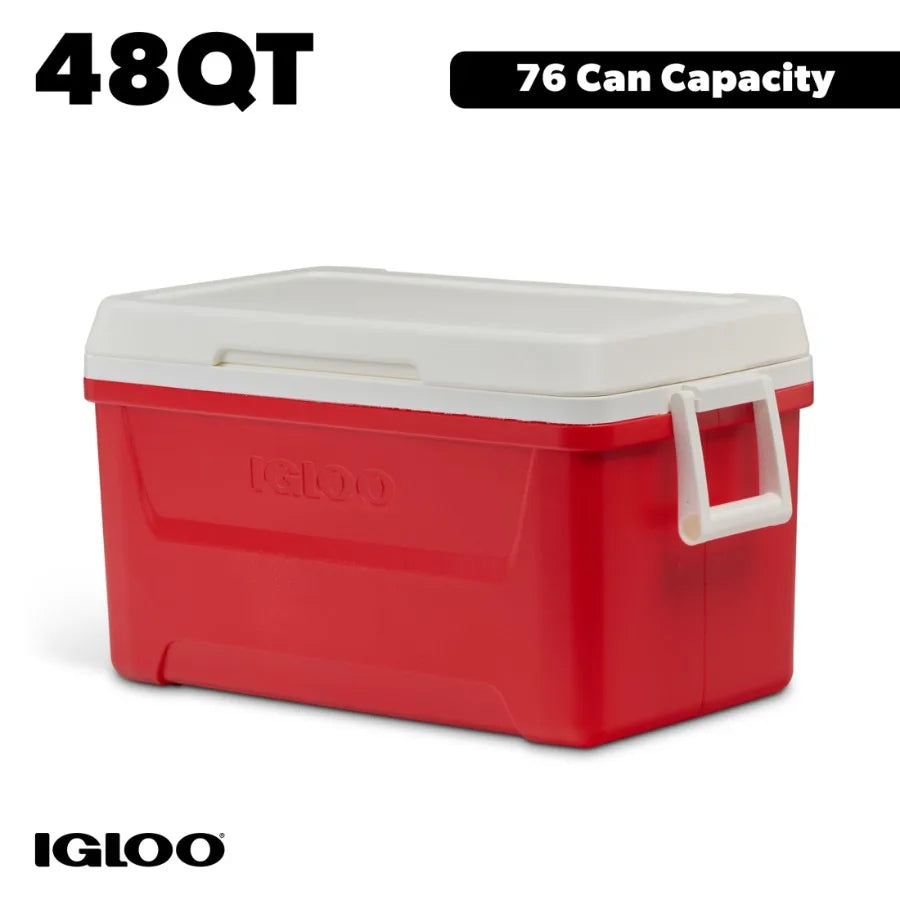 48 QT Laguna Hard-Sided Ice Chest Cooler for Outdoor Camping, Picnics, Tailgating Durable Red Insulated Portable Cooler with He