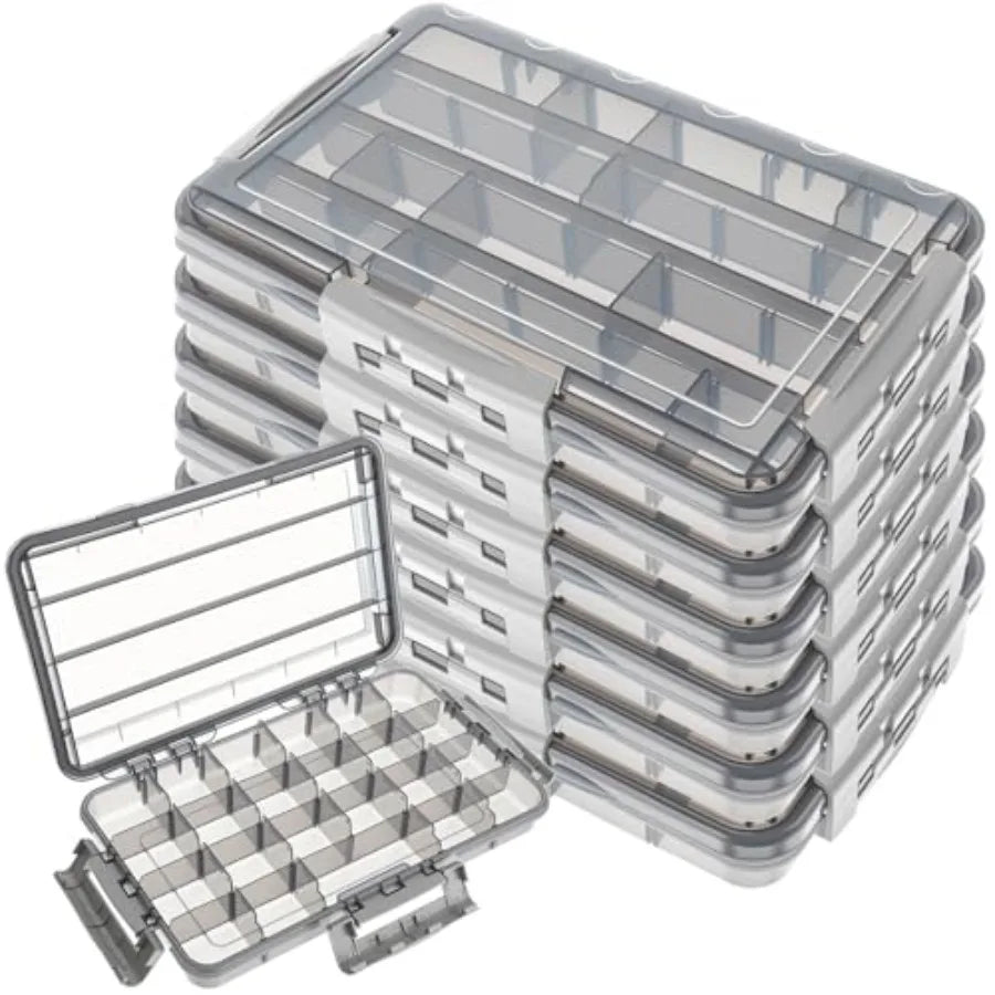 6 Pack Waterproof Fishing Tackle Box 3700 Tackle Trays with Removable Dividers Plastic Lures Terminal Storage Organizer Box Fis