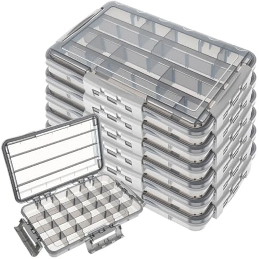 6 Pack Waterproof Fishing Tackle Box 3700 Tackle Trays with Removable Dividers Plastic Lures Terminal Storage Organizer Box Fis