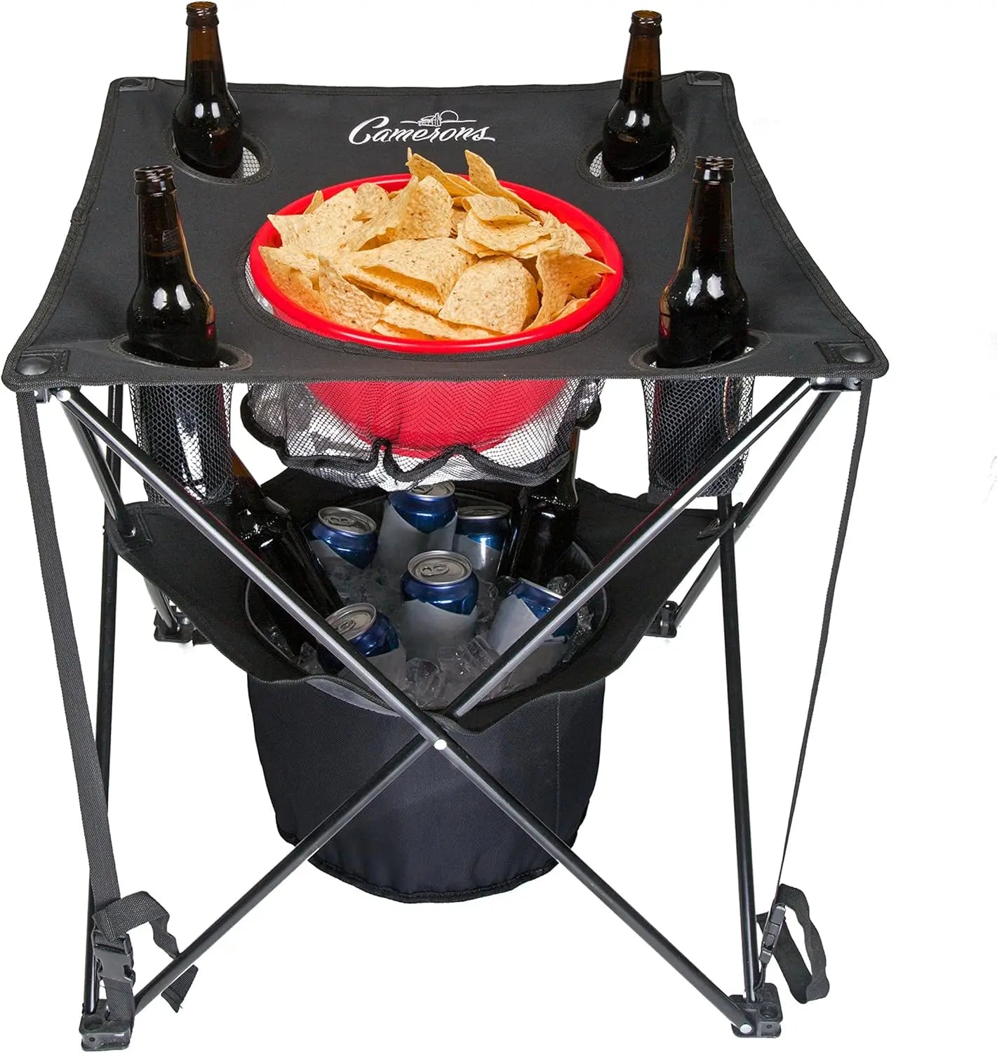 All-in-One Portable Folding Camping Table with Insulated Cooler, Cup Holders & Food Basket for Outdoor BBQs, Beach & Camp Trips