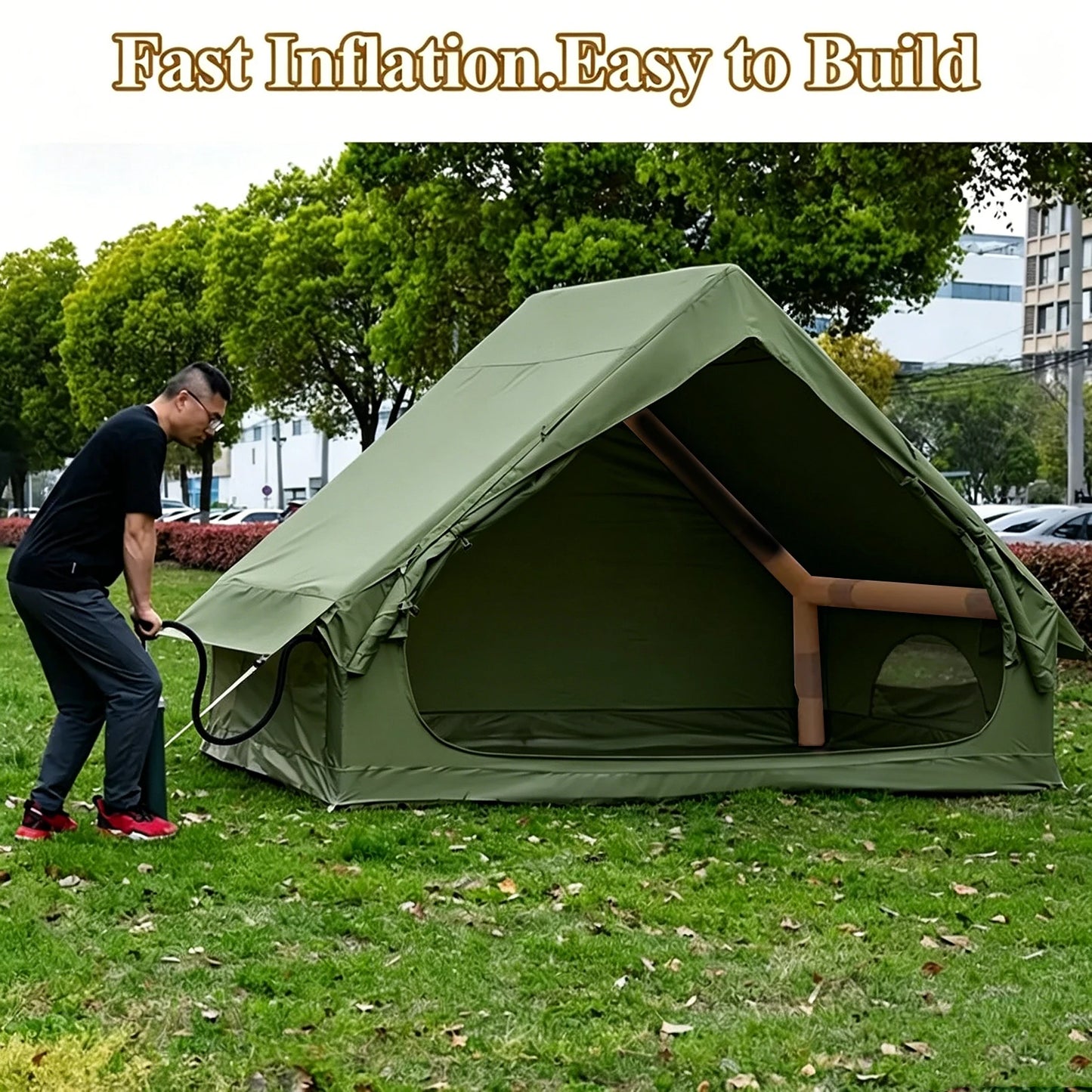 PAKICETUS Hunting Visualization Inflatable Camping Tent Glamping With Skylight Easy Setup Portable Tent With Storage Bag For 4-6 Person Family Outdoor Travel Party