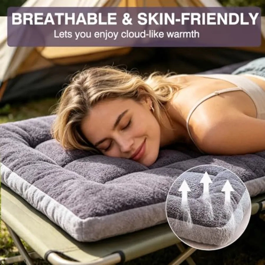 Thick Camping Sleeping Pad, Fluff Camping Cot Pads for Adult, Soft Sleeping Mat, Non-Slip Camping Cot Mattress Topper 75"x28" f