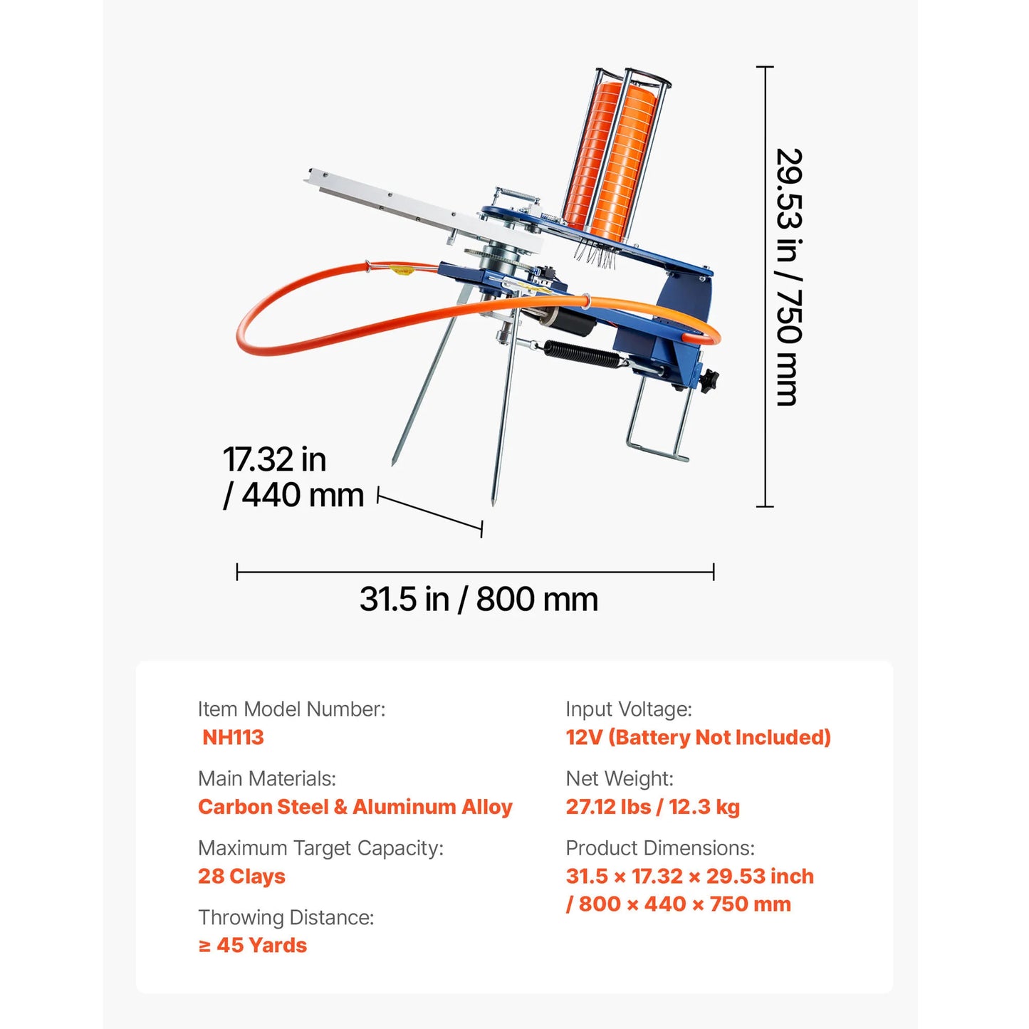 Clay Target Thrower Max 28/50 Clays Pigeon Thrower with Adjustable Angle & Foot Pedal for Clay Throwing Shooting Sports