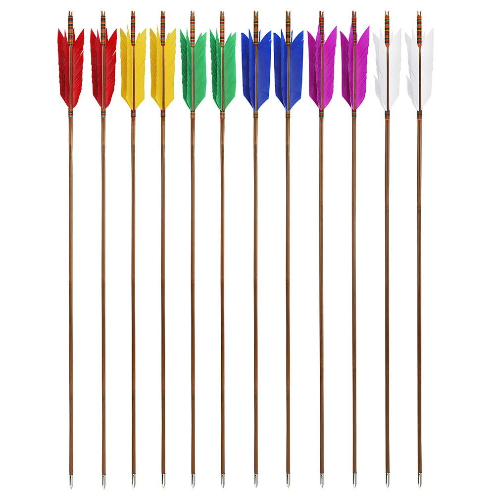 Turkey Feather Bamboo Arrows 6/12pcs 33.4" OD 8mm Slotted Nock Precision Balanced Shaft for Traditional Compound Recurve Bow Hunting Shooting Practice Archery Accessories
