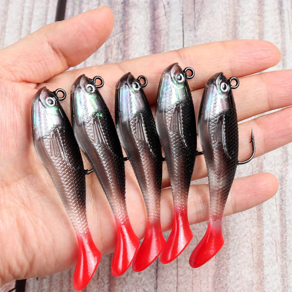5pcs/lot Fishing Lures 80mm 9.5g Soft Lure T Tail Soft Bait Artificial Baits Swimbait for Sea Bass Carp Pike Fishing