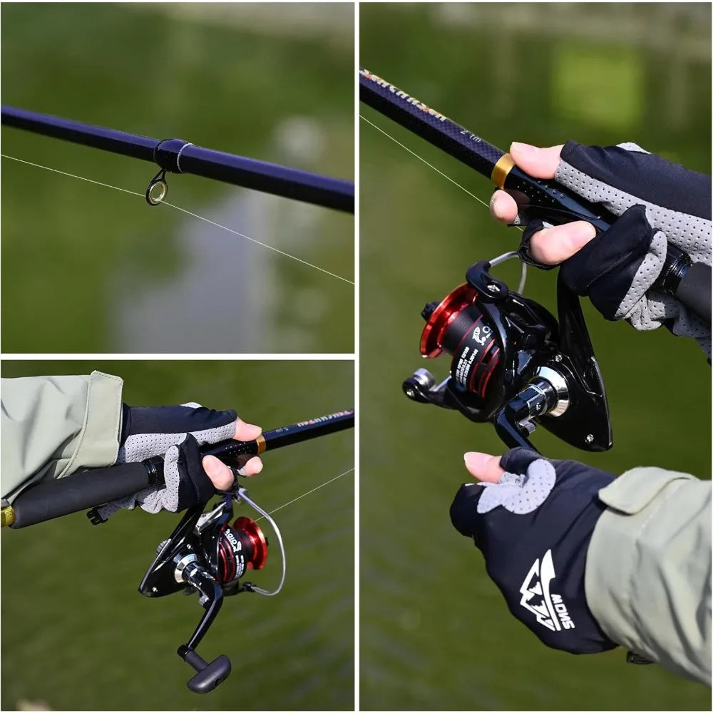 6.89ft Fishing Rod and Reel Combo, 2PCS Telescopic Carbon Fiber Fishing Rod, Spinning Reels *2, Fishing Line *2,