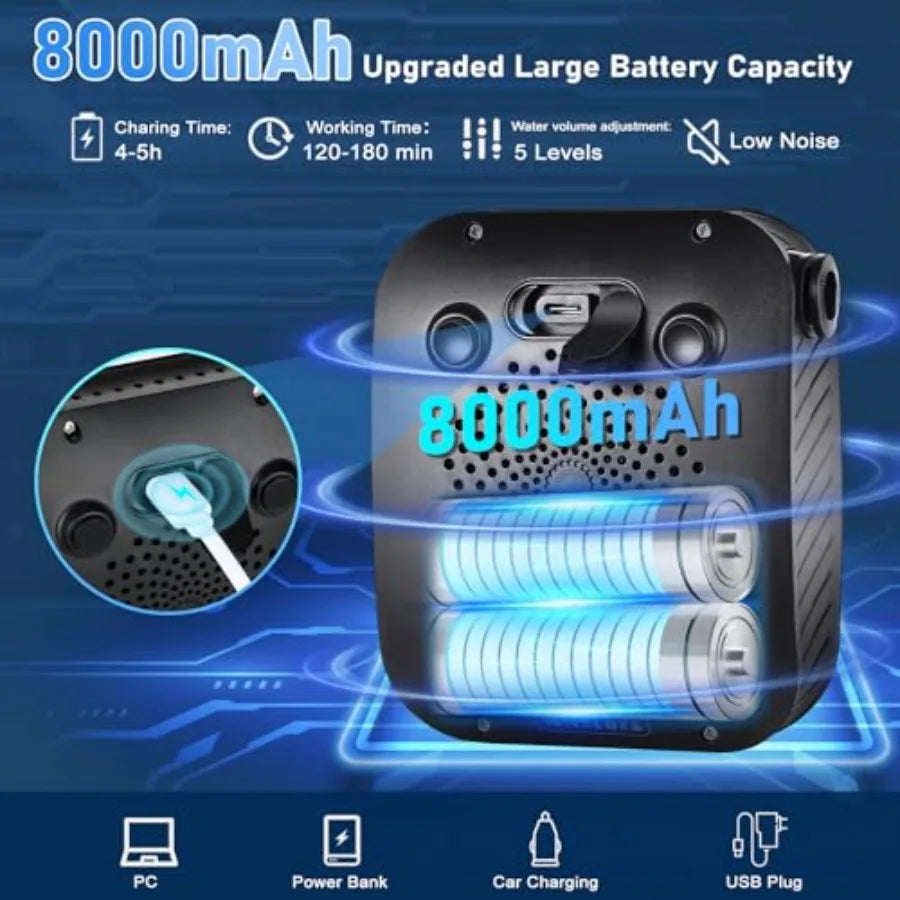 Portable Shower for Camping [Upgraded] 8000mAh Rechargeable Camping Shower with 5 Adjustable Speeds 4 Spray Modes LED Display I