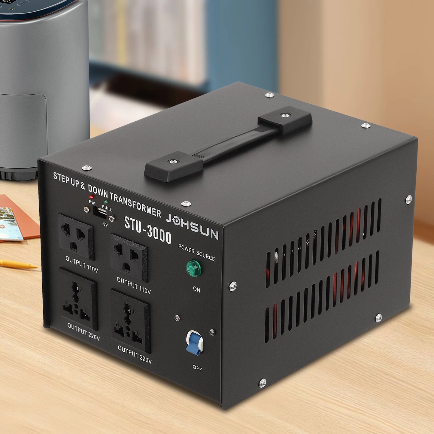 Voltage Converter Transformer 3000VA 2400W Step Up Down 110V 220V with 4 Outlets 2 Universal 2 US for Coffee Maker Rice Cooker Fridge Black EU Plug