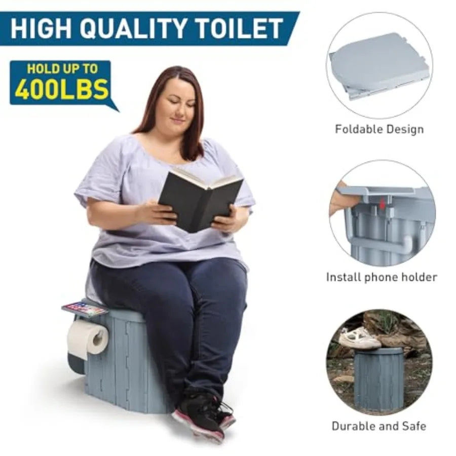 Portable Camping Toilet with Pop-Up Privacy Tent, 12-inch Toilet Seat, Outdoor Portable Folding Toilet Potty for Adults Load Ca