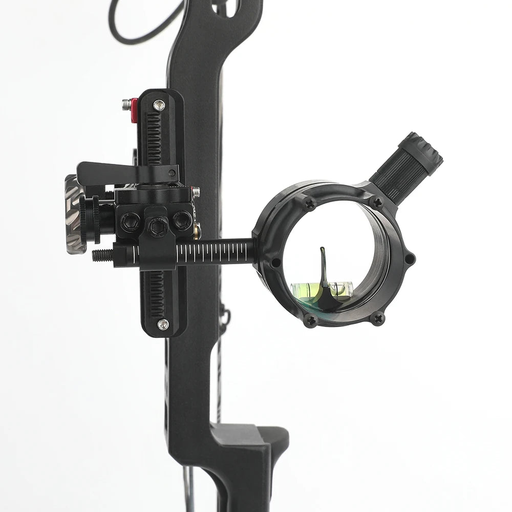Single Pin Compound Bow Sight Carbon Fiber Extension Rod 0.019" Fiber Optic Pin Compatible with 4X 6X 8X Magnifying Lens Built-in Adjustable Aiming Light Right Hand Archery Aiming Accessory for Target Shooting and Outdoor Hun