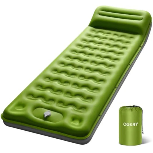 Sleeping Pad, Ultralight Inflatable Sleeping Pad for Camping with Pillow Built-in Feet Pump, 6" Extra-Thick Reinforced Camping