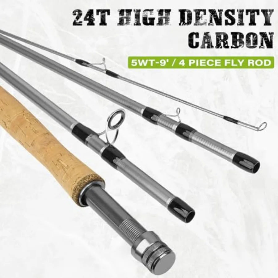 Rod Combo Starter Kit Carbon Fiber Trout Travel Rod with Reel, Fly Rod case, Fly Box, Flies, Tapered Leader, Knot Tying Tools