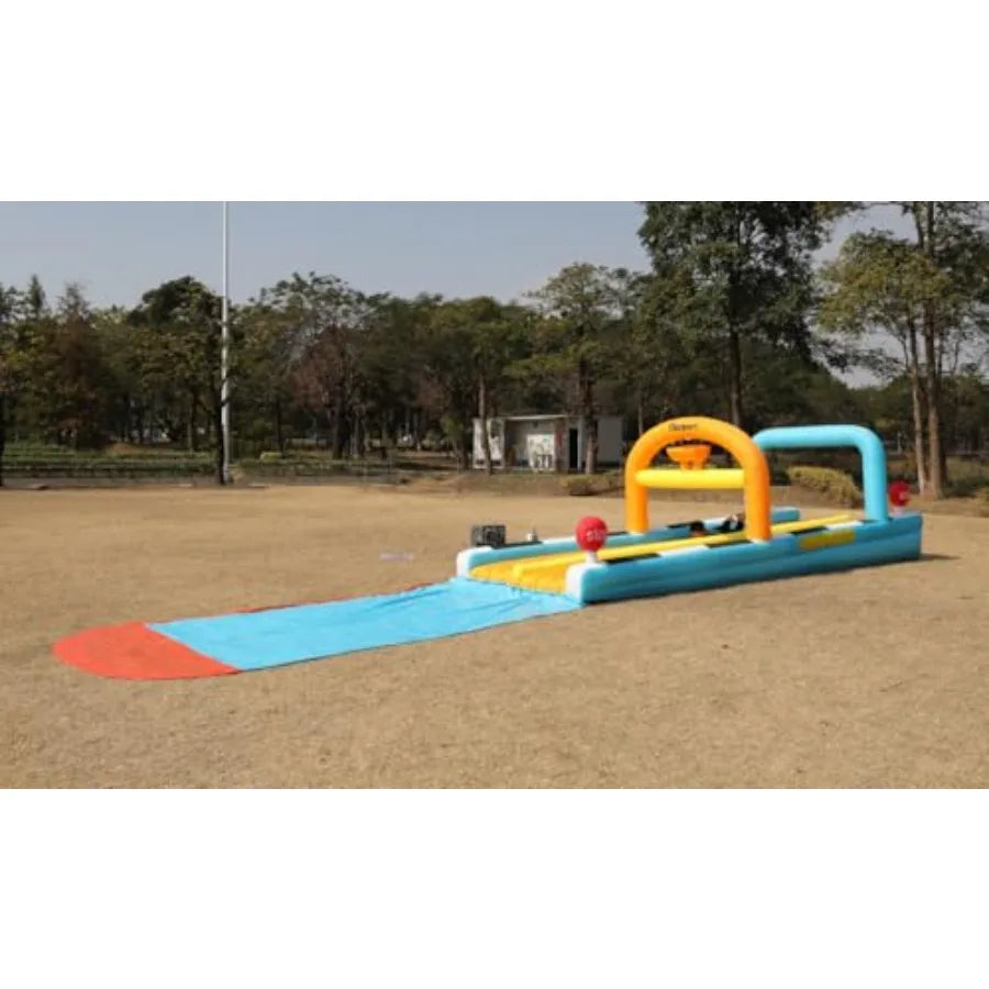 33FT Inflatable Water Slide with Blower for Backyard 2 Lanes Lawn Water Slip Waterslide with 2 Body Boards Summer Toy Built-in