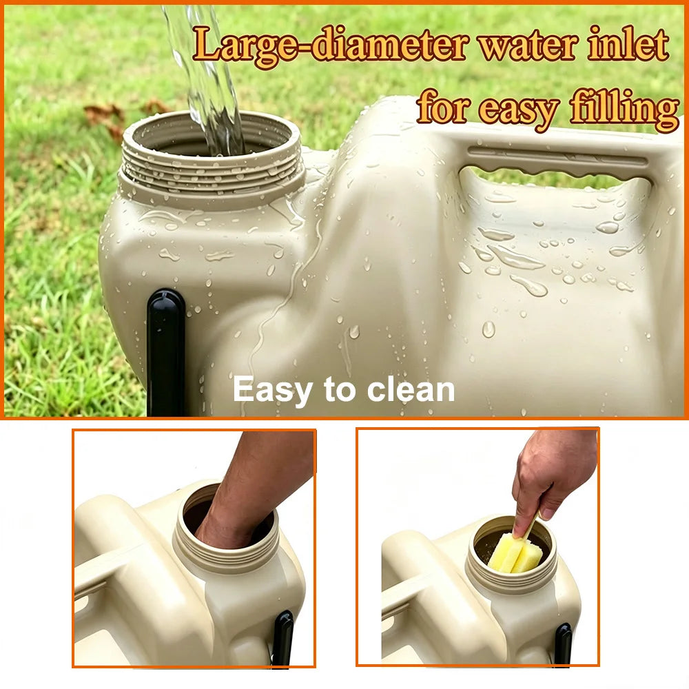 7.4 Gallon Water Container with Tap and Wheels – Large Water Storage Container, Portable PE Water Carrier with Handle & Faucet, Water Tank Barrel for Camping, Hiking, Fishing, Self-Driving Travel