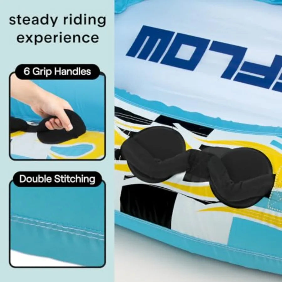 Inflatable Towable Tube for Boating 2-4 Person 4500 lbs Pulling Capacity Deck Seats and Backrest Premium Nylon Cover Grab Handl