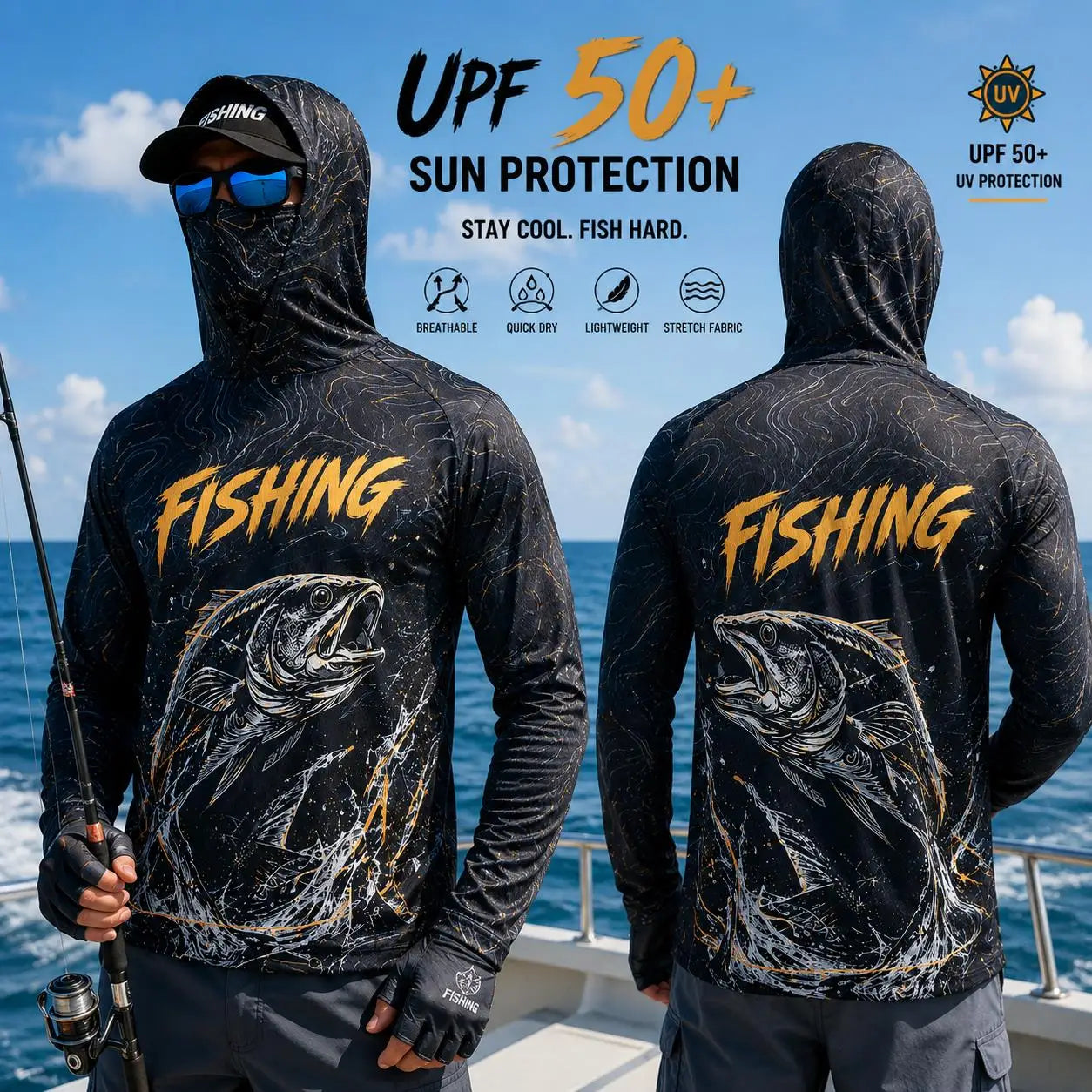Men's Purple Camo Fishing Hoodie UPF 50 Sun Shirt Quick Dry Breathable Long Sleeve Outdoor Angling Jersey With Neck Gaiter