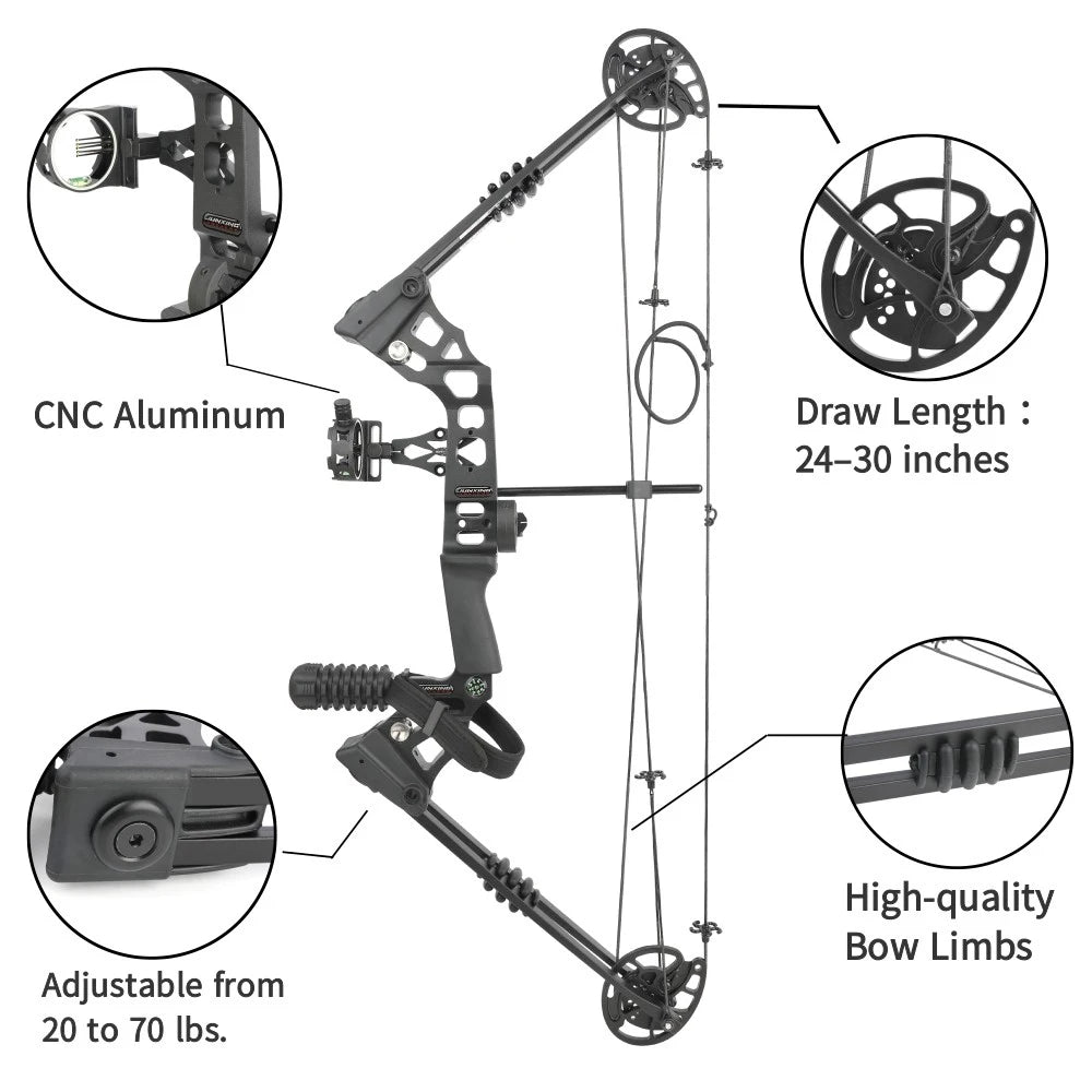 Archery Compound Bow Arrow Set 20-70lbs Adjustable RH/LH 320FPS Alloy Bow Handle for Adults Beginners Hunting Shooting Target