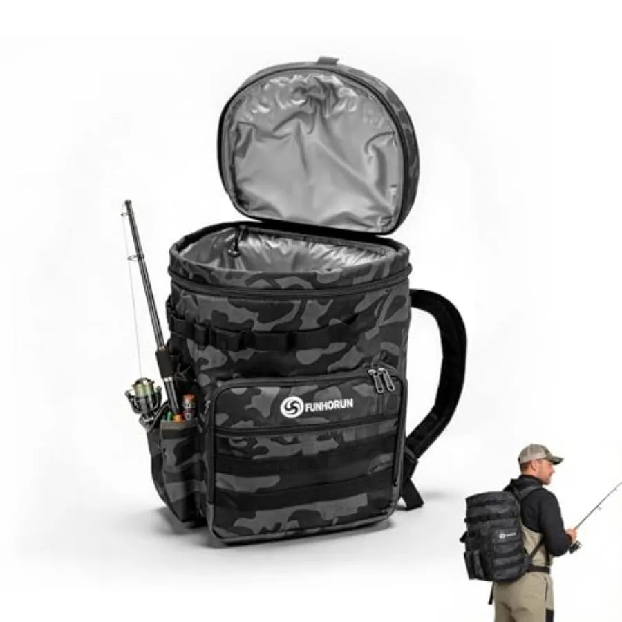Fishing Bucket Organizer for 5 Gallon Bucket, Fishing Tackle Bag with Backpack Straps, Detachable Lid and Multi-Pockets for Sto