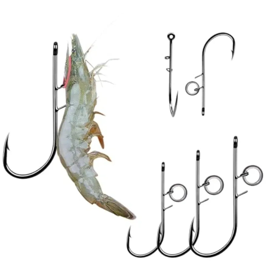 Live Shrimp Fishing Hooks - Premium Carbon Steel, Silver, Barbed Design for Catfish Bass in Freshwater Saltwater