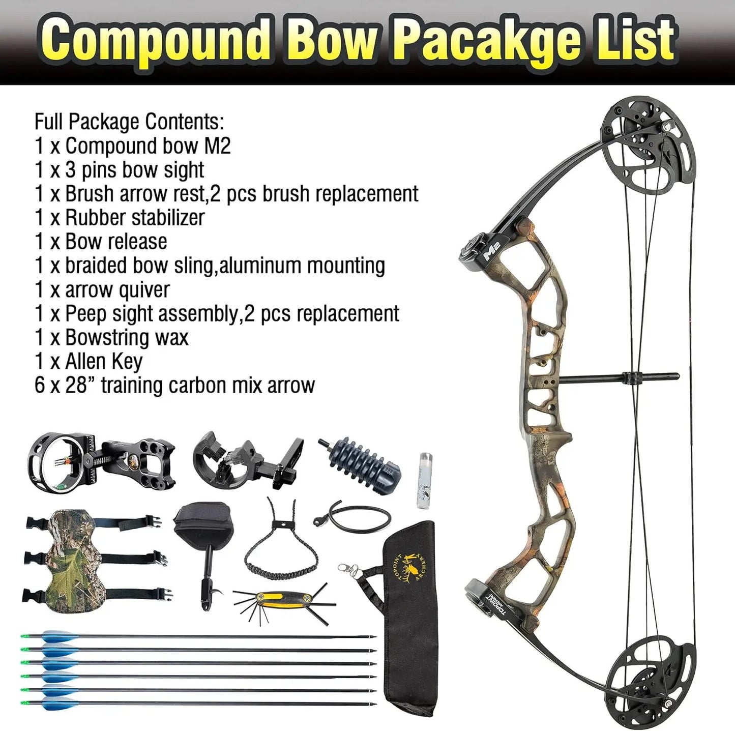 M2 Junior Compound Bow Set for Beginners, Youth & Kids, Women - 17\\"-27\\" Draw Length, 10-40Lbs Draw Weight, 290fps IBO, 2.54l