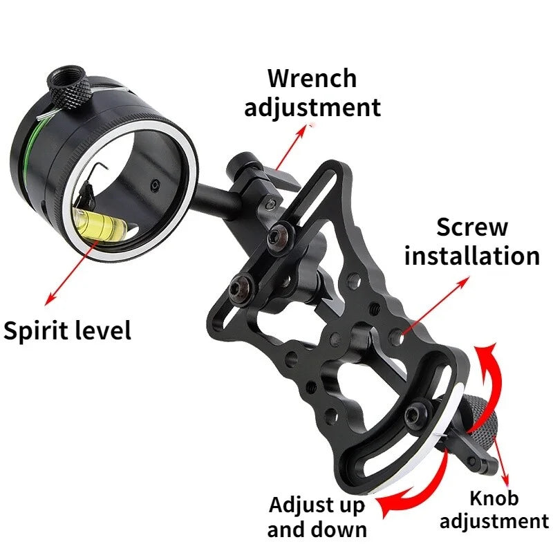 Aluminum Bow Sight 1 Pin 0.019" Optical Fiber Right Hand Adjustable for Compound Bow Hunting Target Practice Use