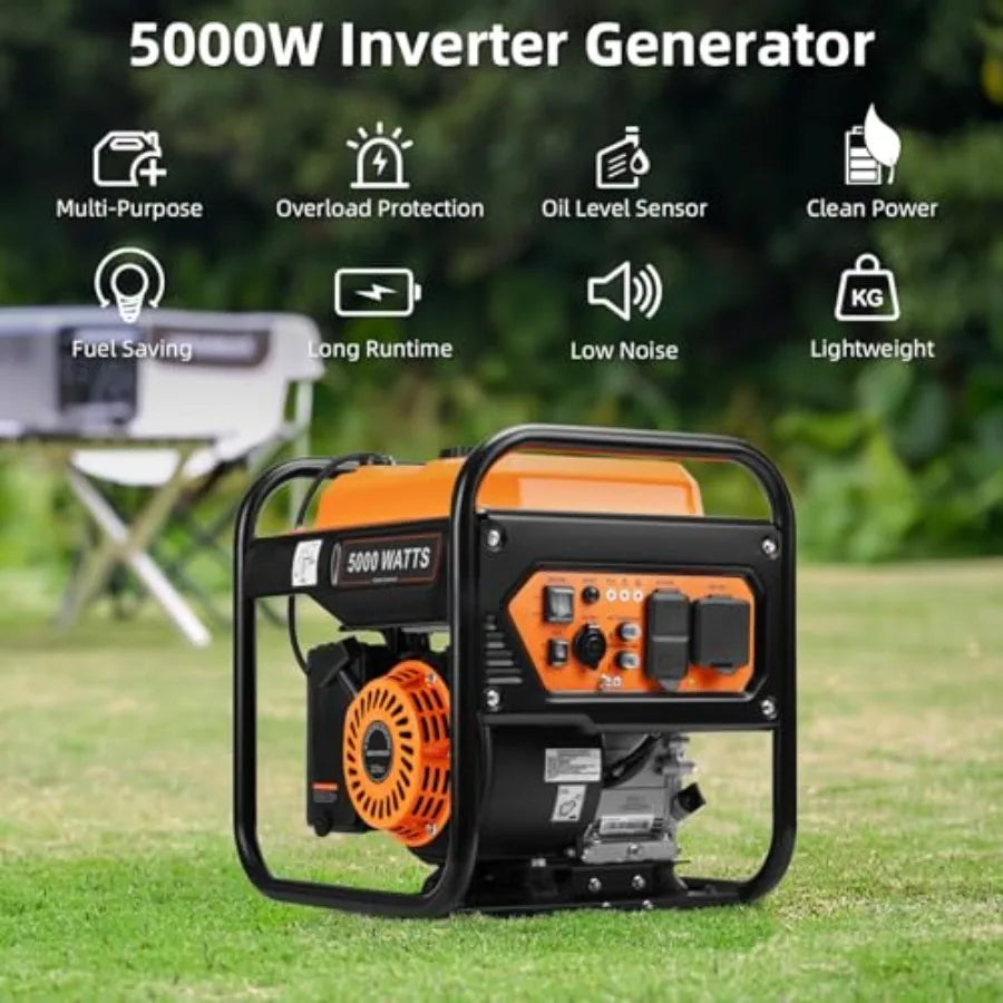 5000W Inverter Generator Gas Powered, Open Frame Generator, Portable Outdoor Power Equipment, Emergency Home Backup, RV Ready 3
