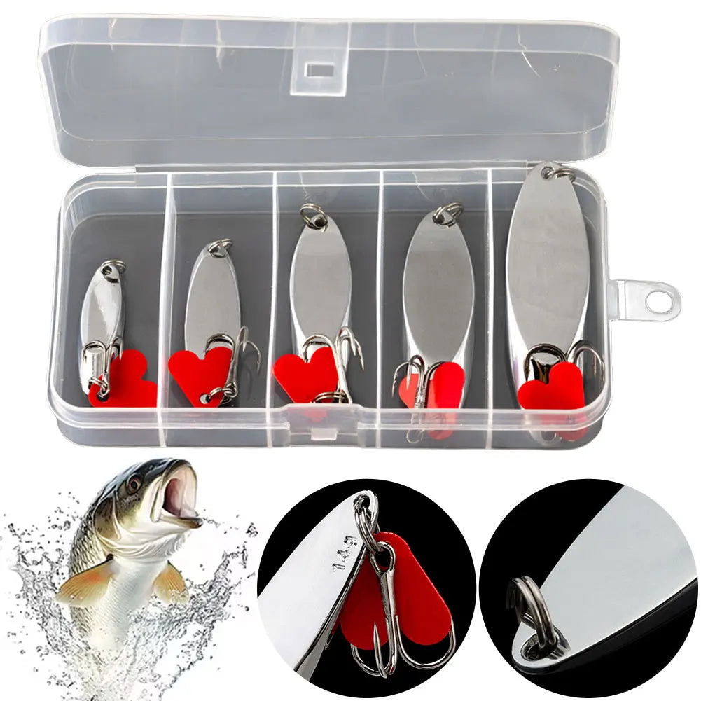 5pcs Metal Jig Spoon Spinner Fishing Lure with Fishing Tackle Box Kit Wobbler Bait Set for Bass Pike