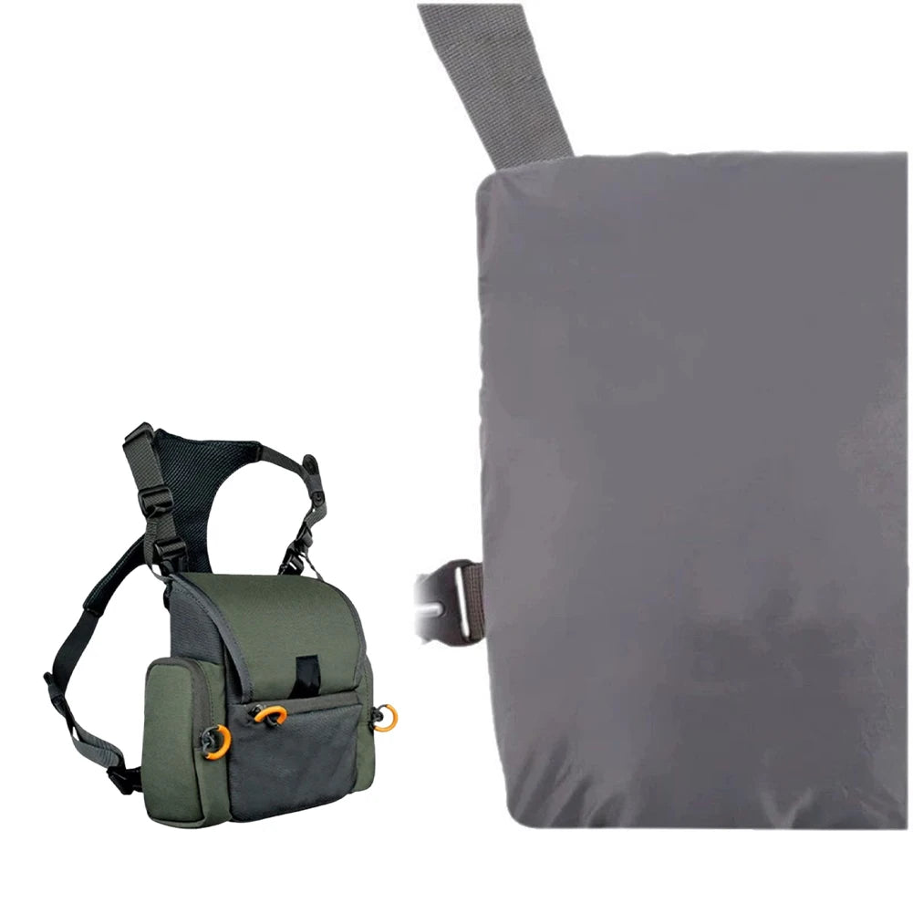 Bino Harness with Rain Cover with Rangefinder Pocket Adjustable Large Capacity Bino Case for Hunting Hiking