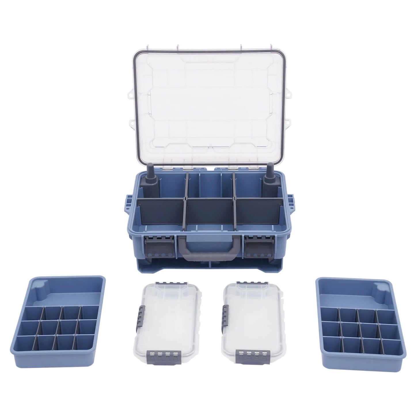 Blue Fishing Tackle Storage Box, Fishing Tackle Box, Fishing Tackle Box with Small Removable Tackle Tray, Suitable for Fishing, Camping, 36.5*29*17.5cm/ 14.37*11.42*6.89in