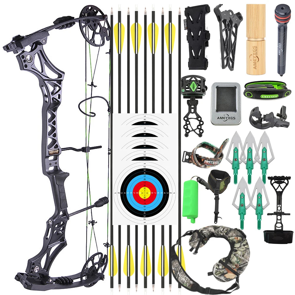 Adjustable Compound Bow 30-70lbs M129 320fps 80% Let-off Magnesium Alloy Riser for Adults Beginners Hunting Target Practice