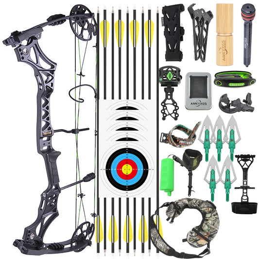 Adjustable Compound Bow 30-70lbs M129 320fps 80% Let-off Magnesium Alloy Riser for Adults Beginners Hunting Target Practice