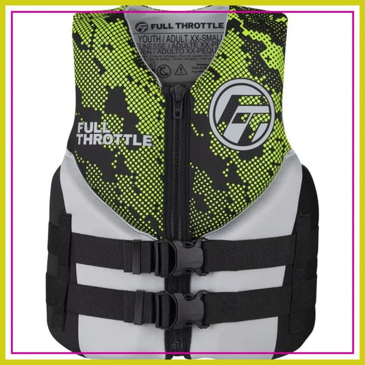 Full Throttle Hinged Rapid Dry Neoprene Life Jacket, Green