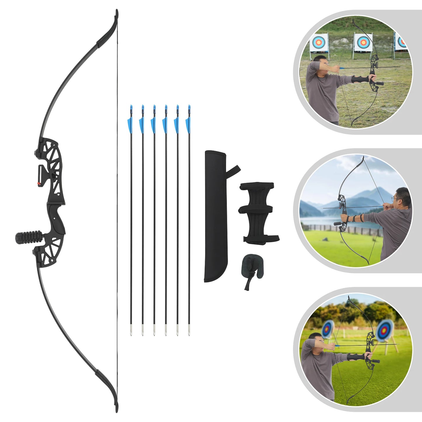 40LBS Recurve Bow Kit Recurve Bow Set Bow and Arrow Kit Archery Skills for Hunting Training Competitive Sports Games
