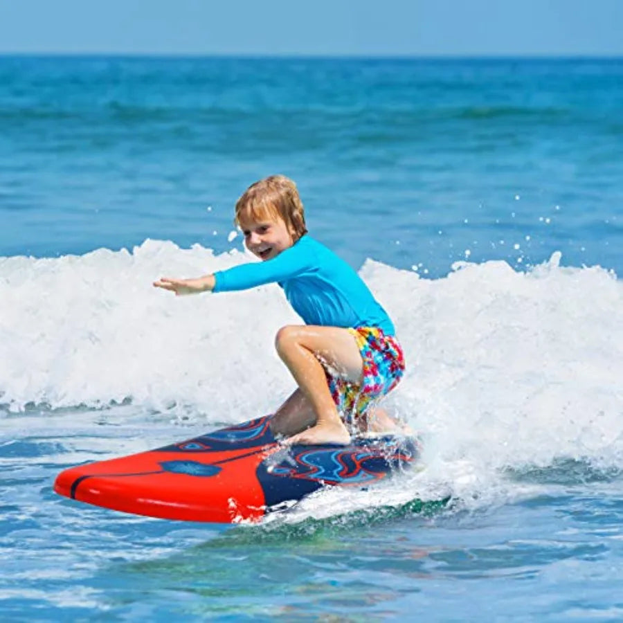 6' Surfboard, Surfing Board with 3 Removable Fins, Safety Leash, EPS Core and EPE Deck, Lightweight Surf Board for Teenagers, A