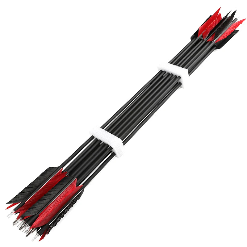 Mixed Carbon Arrows 12pcs 31.5inch Spine 500 OD7.8mm ID6.2mm with Turkey Feathers for Compound Recurve Bow Hunting Shooting Accessories