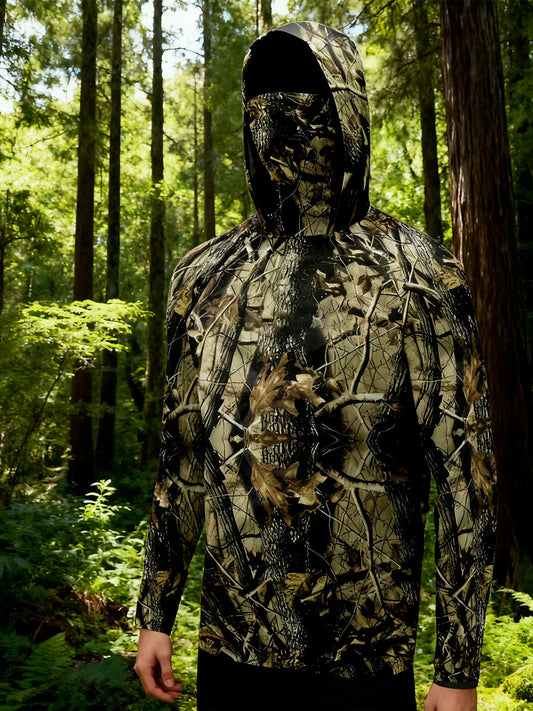 Fishing Hoodie Shirt Men Long Sleeve Sun Protection Trees Hunting Jersey Camisa De Pesca Performance Fish Gear Beach Tops Wear