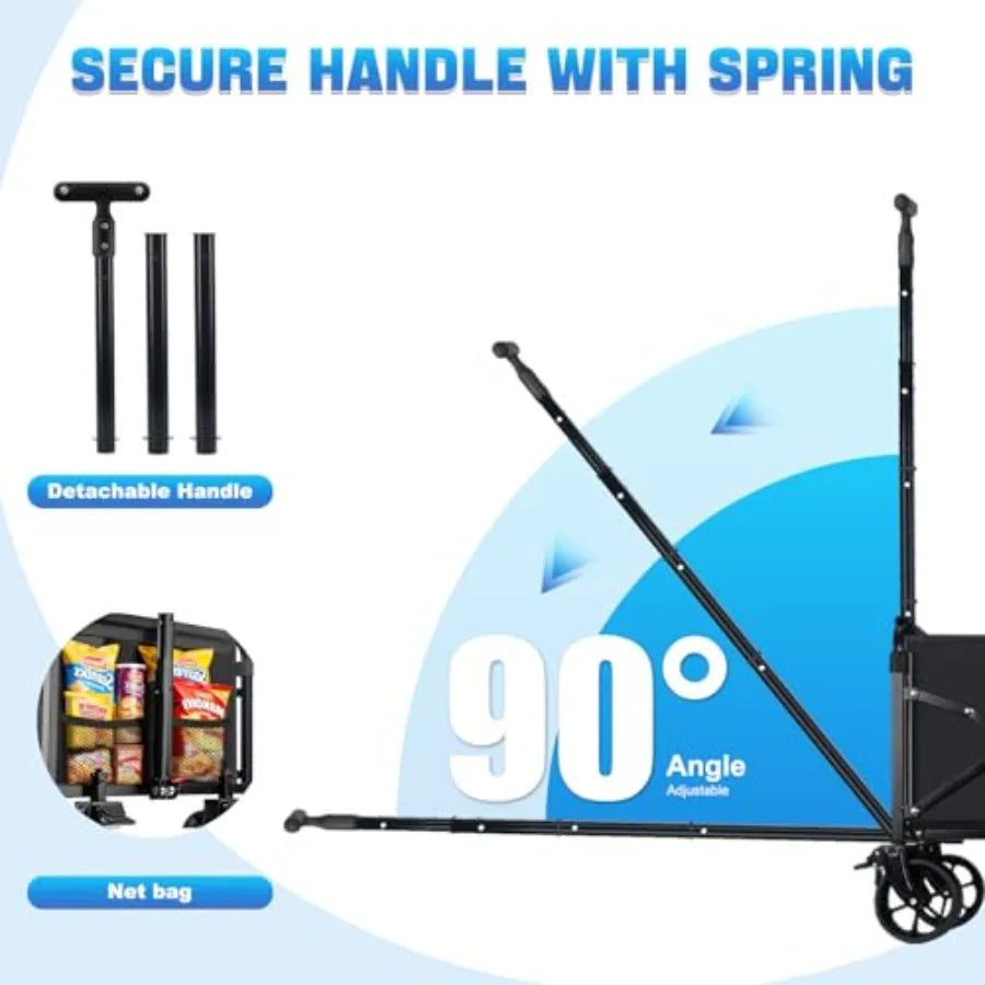 Collapsible Wagon Cart Foldable with Wheels - Heavy Duty Portable Folding Utility Shopping Cart with 360° Swivel Brakes Wheels