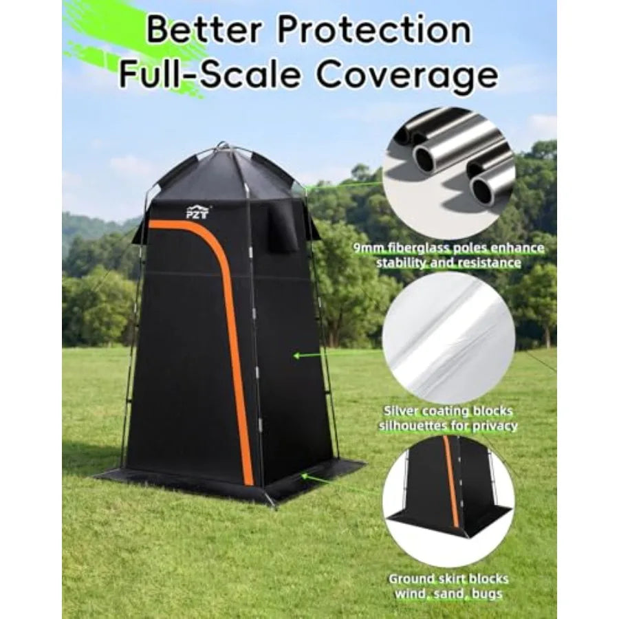 Large Shower Tent, Portable Privacy Tent with Mesh Floor and Carrying Bag, Lightweight and Sturdy, Easy Set Up, Portable Changi