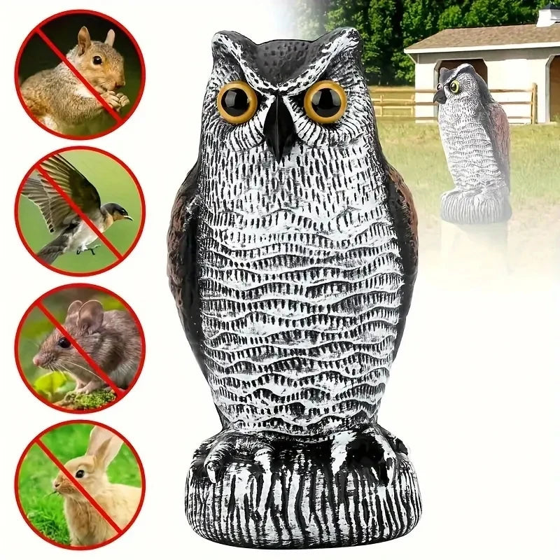 15.7" Garden Owl Statue Owl Decoys for Outdoor Garden Yard Plastic Owl Figurine Eyes to Scare Birds Away for Patio Lawn Ornament