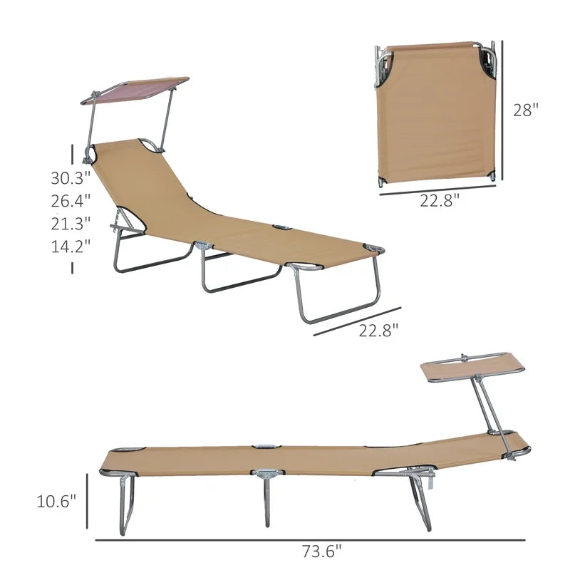 Outsunny Adjustable Folding Lounge Chair with Sun Shade for Beach Camping Backyard Use