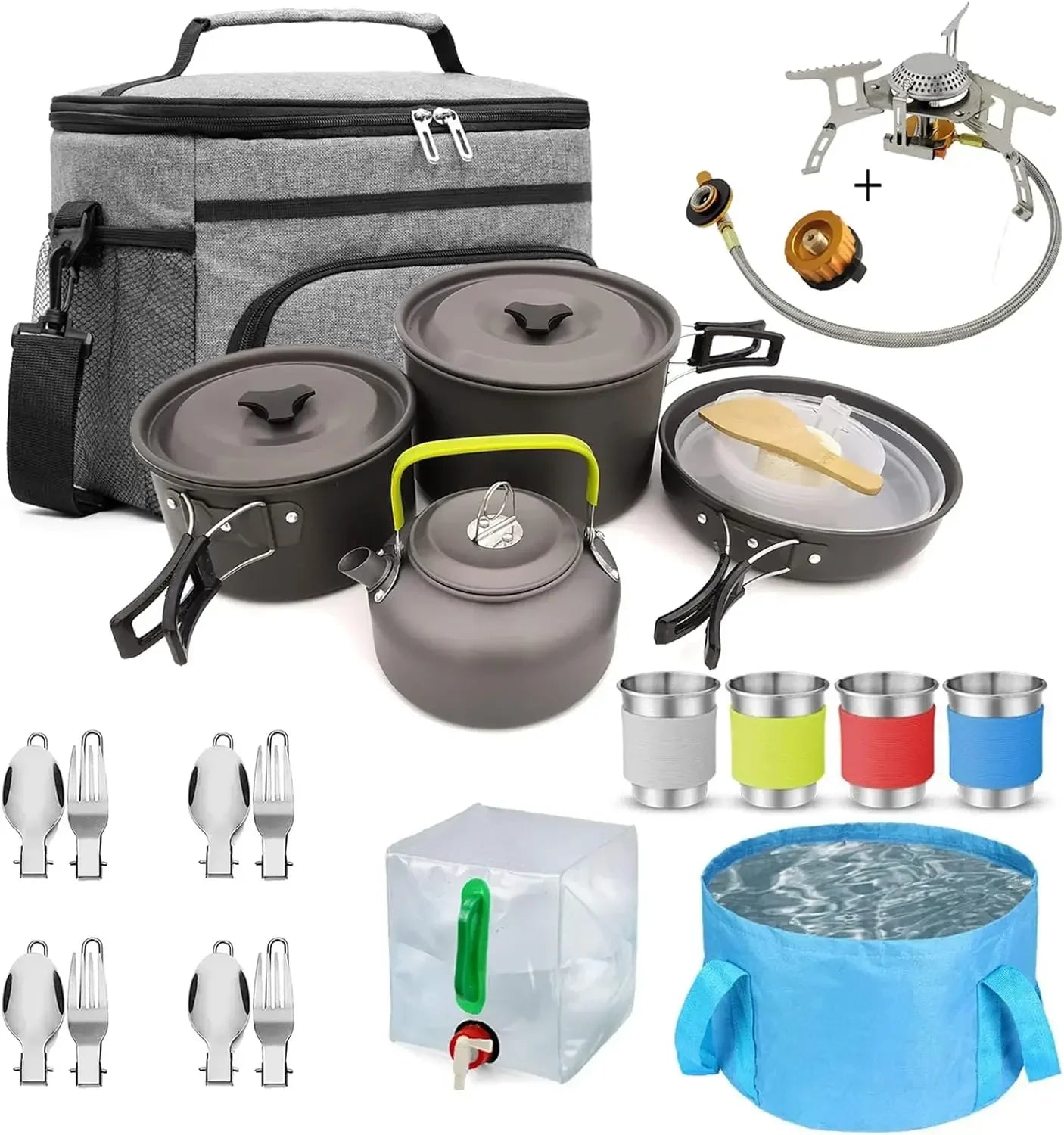 [Hot Deal, Limited Time Offer!]27PCs Outdoor Camping Cookware Kit Portable Cooking Set Non-Stick Tableware with Foldable Spoon F