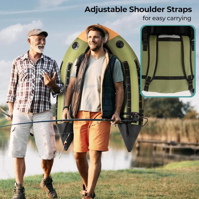 Fishing Float Tube, Inflatable Belly Boat with Fish Finder Holder, Rod Rack, Fish Ruler, Manual Pump & Detachable Storage