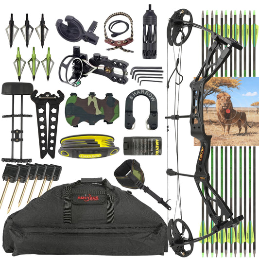 M133 Compound Bow Set 0-70lbs Adjustable Draw Weight Aluminum Alloy Riser Right Hand Archery Shooting Target Hunting Bow