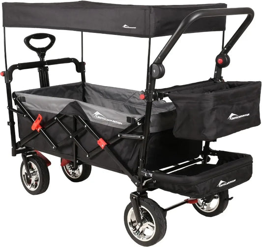 Collapsible Foldable Wagon, Heavy Duty Utility Outdoor Foldable Garden Cart with Wheels, Adjust
