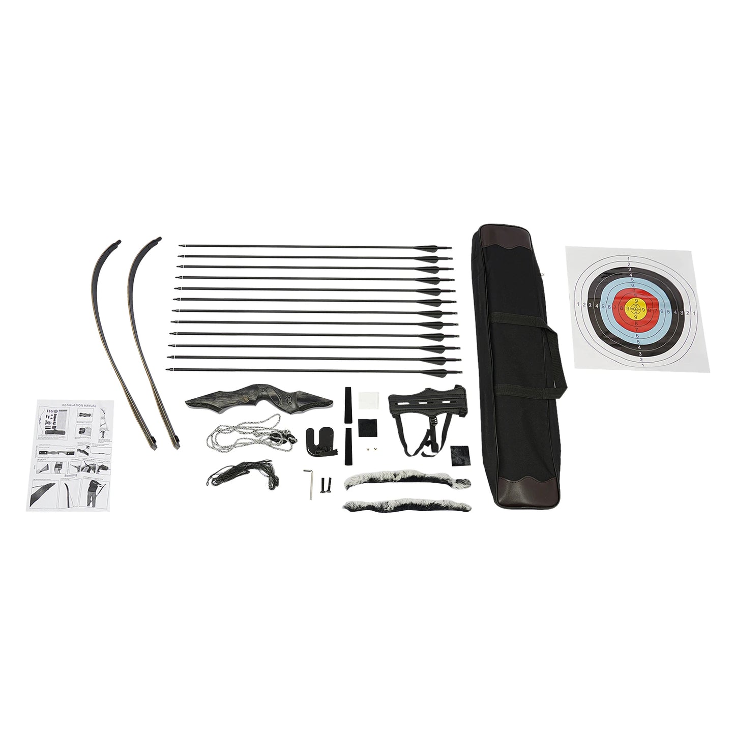 Traditional Recurve Bow Set, Right Handed 35lbs/40lbs/ 45lbs Take-down Archery Equipment, Tech Wood Riser Maple Laminate Limbs, Lightweight 4.96 lbs for Less Fatigue, Smooth Grip, with Bag and 12 Arrows, for Target Practice C