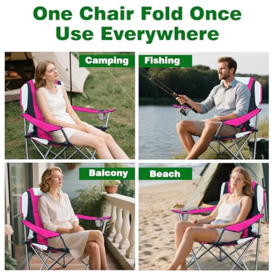 Folding Camping Chairs 400lbs Oversized Outdoor Collapsible Lawn Chair Padded Sports Portable Lightweight Chairs for Beach Hiki