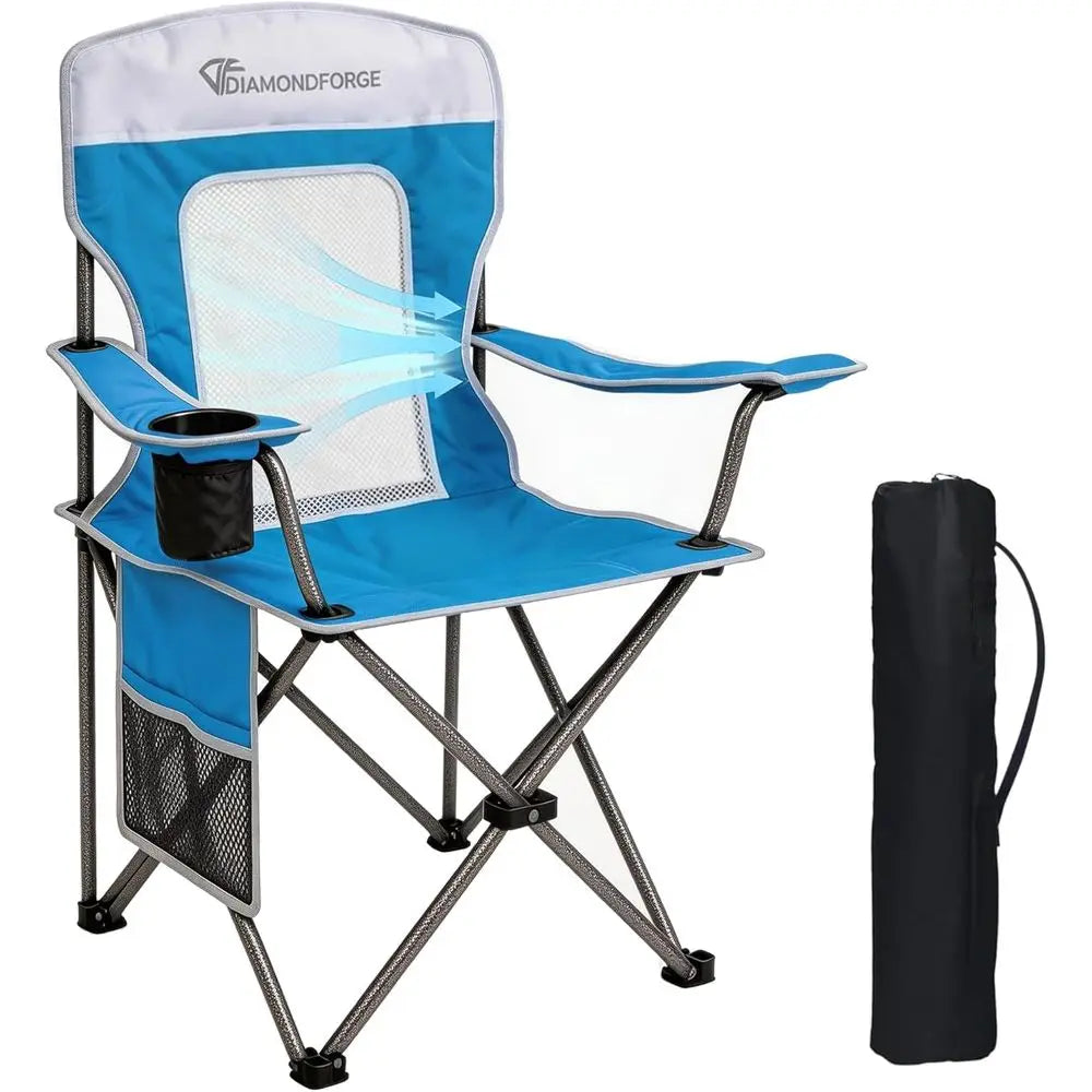 Camping Chairs, High Back Breathable Mesh Chair 300 LBS Capacity, Portable Outdoor Lawn Chairs with Cup Holder, Suitable for Pic