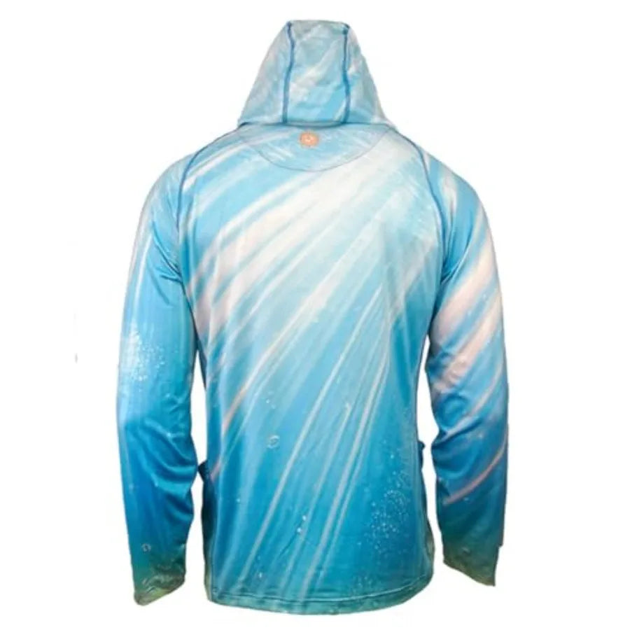 UV protection fishing hoodie gaiter for men, quick-dry polyester, navy blue, sun-safe long sleeve with integrated hood and face
